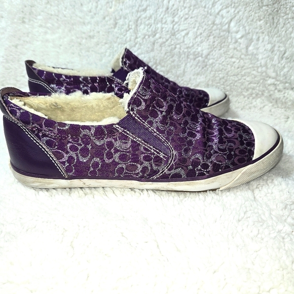 COACH Sherpa- Sz 8.5 Purple Logo Slip-On Sneaker- Shimmery w/Plenty of Life Left - Picture 1 of 9
